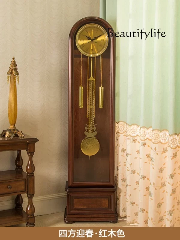 Floor clock, solid wood vertical pendulum clock, retro simple European style, modern new Chinese style living room machinery - Image 2