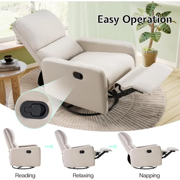 Swivel Rocking Chair, Nursery Glider Recliner Chairs for Adults, Rocker for Living Room Bedroom,Beige Linen,Living Room Chairs - Image 2