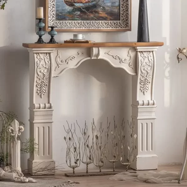 French country retro fireplace decoration European white carved villa living room fake fireplace decoration cabinet photography - Image 2