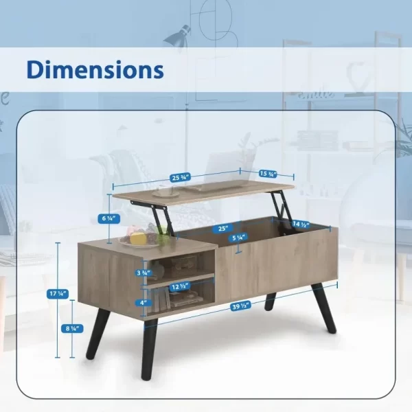 Lift Top Coffee Table with Hidden Compartment - Modern Living Room Dining Table with Rising Tabletop Lifttop Desk for Apartment - Image 11