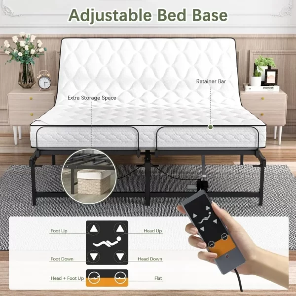 Queen Adjustable Bed Frame, Electric Adjustable Bed Base with Head and Foot Incline Low-Noise Motor, Electric Bed Frame - Image 11