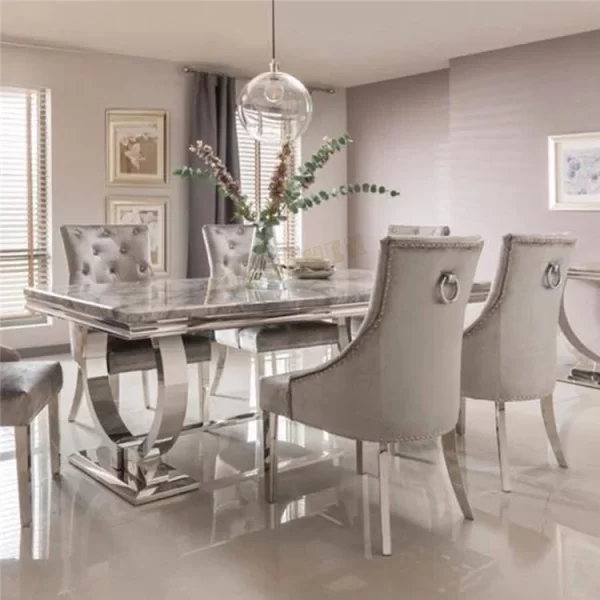 Restaurant Furniture Metal Dining Room Set Dining Table Set Marble Dining Table With 6 Chairs Set, 2024 - Image 9