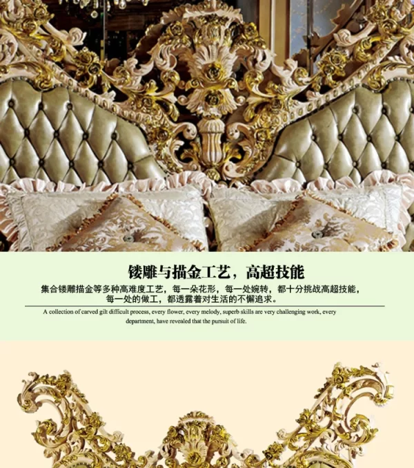 French court luxury fabric double bed large European villa solid wood bed furniture customization - Image 11