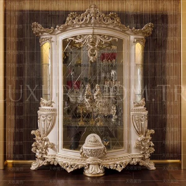 European luxury solid wood carved villa hall wine cabinet display cabinet living room jade collection cabinet