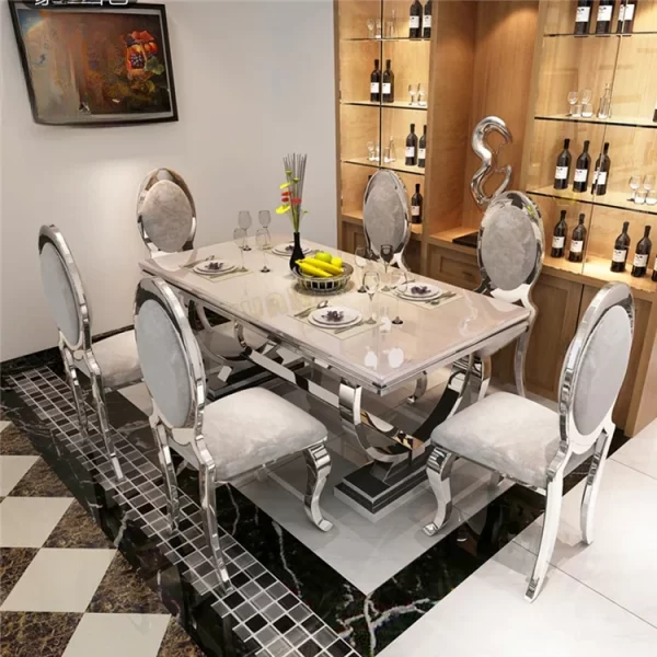 Restaurant Furniture Metal Dining Room Set Dining Table Set Marble Dining Table With 6 Chairs Set, 2024 - Image 7