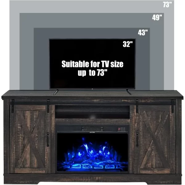 Fireplace TV Stand with Sliding Barn Door for TVs up to 73", Farmhouse 63" Fireplace Entertainment Center with Storage - Image 16