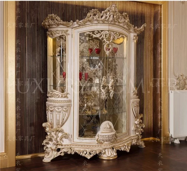 European luxury solid wood carved villa hall wine cabinet display cabinet living room jade collection cabinet - Image 10