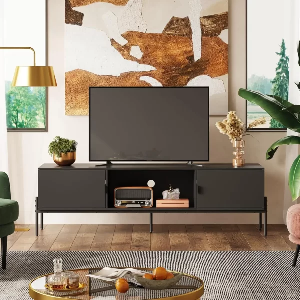 Modern TV Stand for 65 Inch TV, Mid Century Entainment Center with Storage, TV Console with Open Shelf and 2 Cabinets