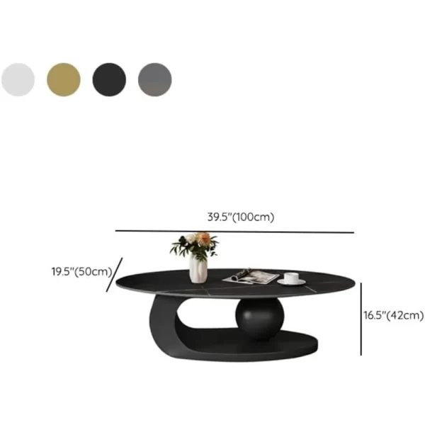 Modern Stone Coffee Table with Abstract Metal Base Living Room Table Center Table- Grey 39" L x 20" W x 17" H - Image 3