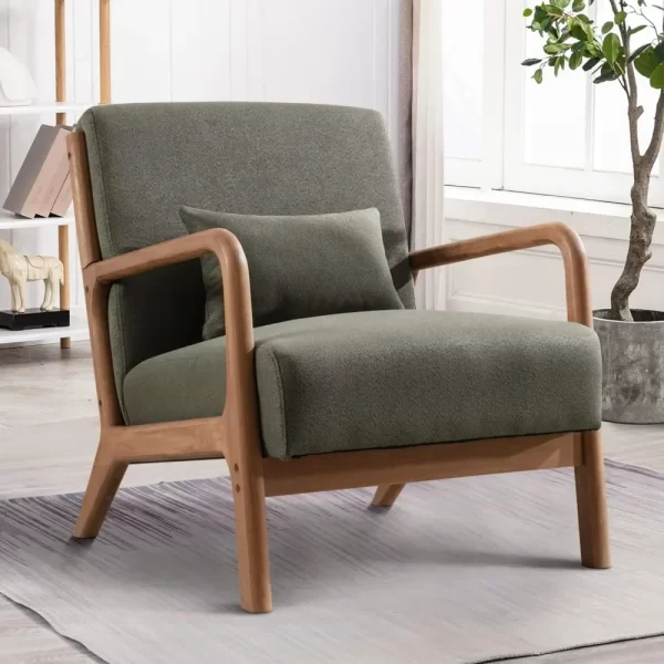 Mid Century Modern Accent Chair with Wood Frame, Upholstered Living Room Chairs with Waist Cushion Living Room Chairs - Image 2