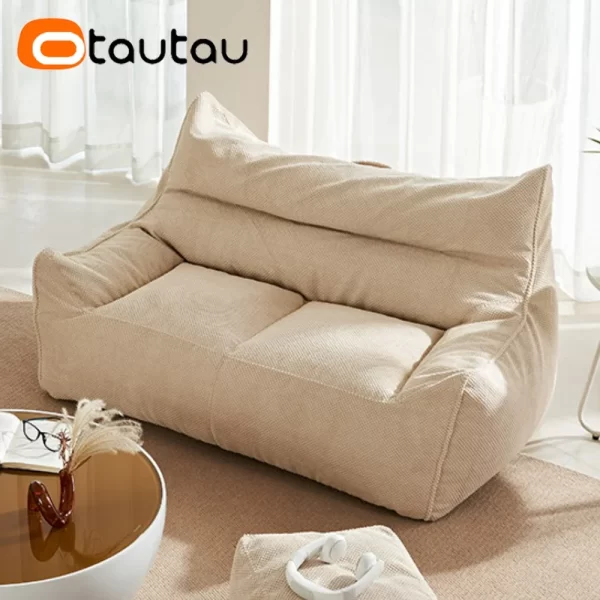 OTAUTAU Soft Waffle 1-2 Seat Bean Bag Couch Cover Set Without Filler Beanbag Armchair Lazy Sofa Bed Lounger Ottoman Stool SF182 - Image 3