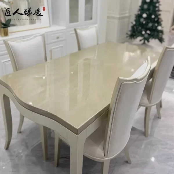 Solid wood dining table and chair combination French simple rectangular household dining table advanced gray furniture - Image 7