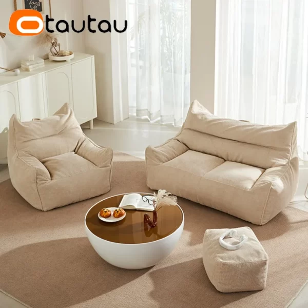 OTAUTAU Soft Waffle 1-2 Seat Bean Bag Couch Cover Set Without Filler Beanbag Armchair Lazy Sofa Bed Lounger Ottoman Stool SF182 - Image 6