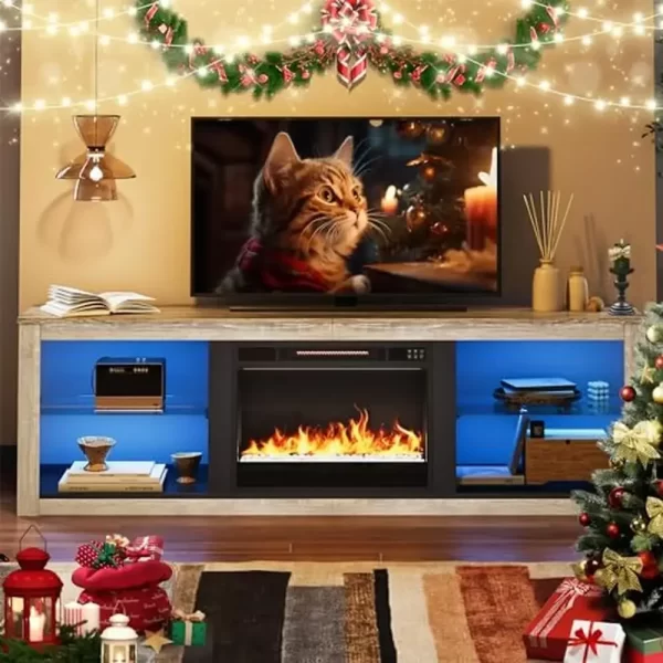 Adjustable Glass Shelves Electric Fireplace TV Stand TVs Up to 75" Modern LED Entertainment Center