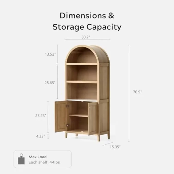 Farmhouse Arched Pantry Cabinet with Faux Marble Top Modern Wood Storage Cupboard 71" Tall - Image 17