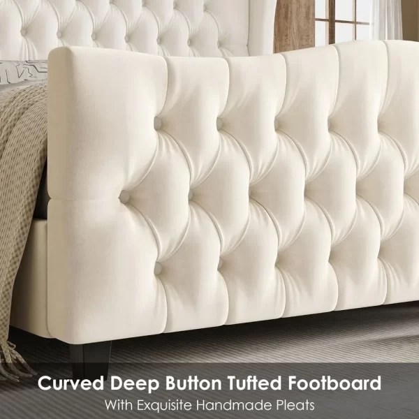 Bed Frame with Velvet Upholstered Deep Button Tufted Wingback Headboard and Footboard, No Box Spring Needed, Bed Frame - Image 4