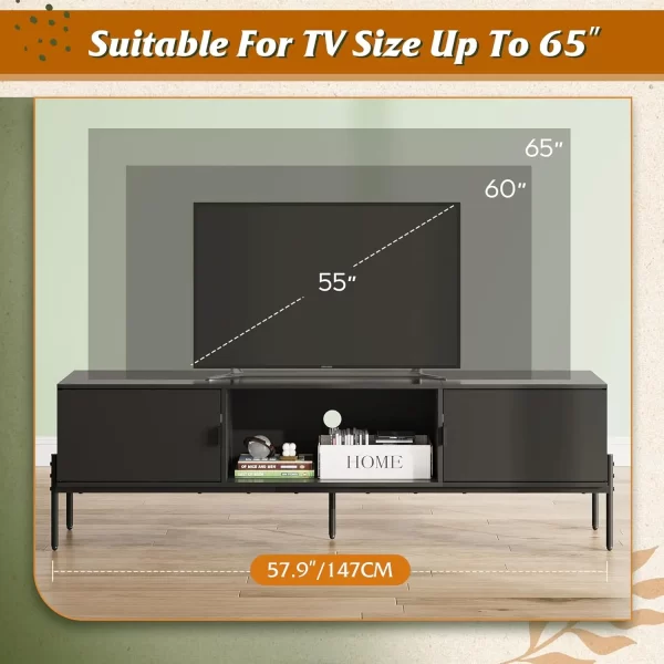 Modern TV Stand for 65 Inch TV, Mid Century Entainment Center with Storage, TV Console with Open Shelf and 2 Cabinets - Image 5