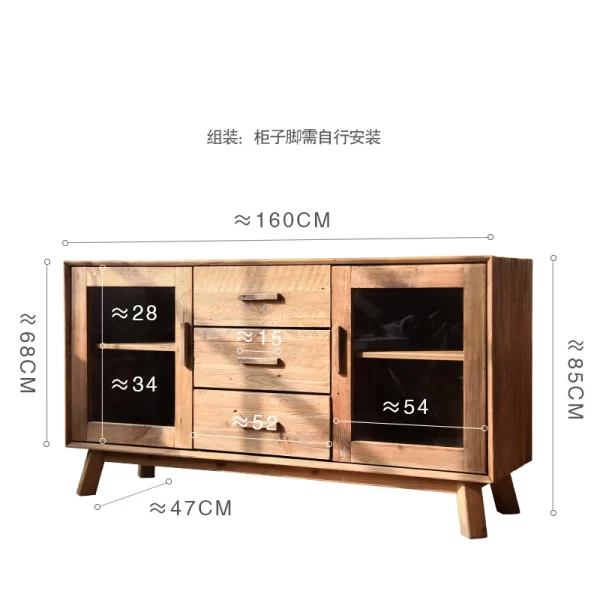 Log glass double door three bucket cabinet living room locker American country pine cabinet - Image 6