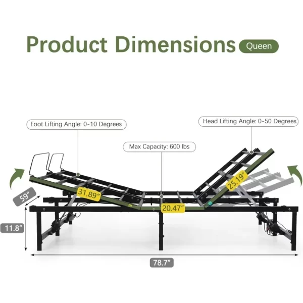 Queen Adjustable Bed Frame, Electric Adjustable Bed Base with Head and Foot Incline Low-Noise Motor, Electric Bed Frame - Image 7