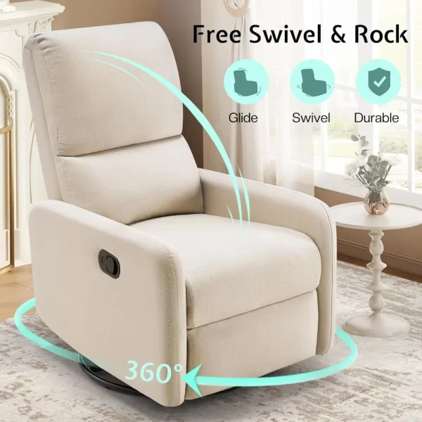 Swivel Rocking Chair, Nursery Glider Recliner Chairs for Adults, Rocker for Living Room Bedroom,Beige Linen,Living Room Chairs - Image 3