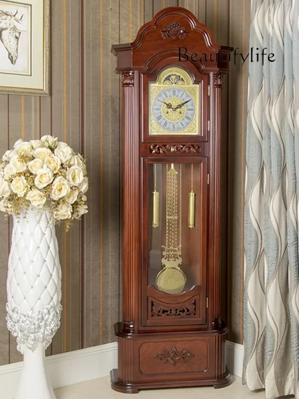 Floor clock, solid wood vertical pendulum clock, retro simple European style, modern new Chinese style living room machinery