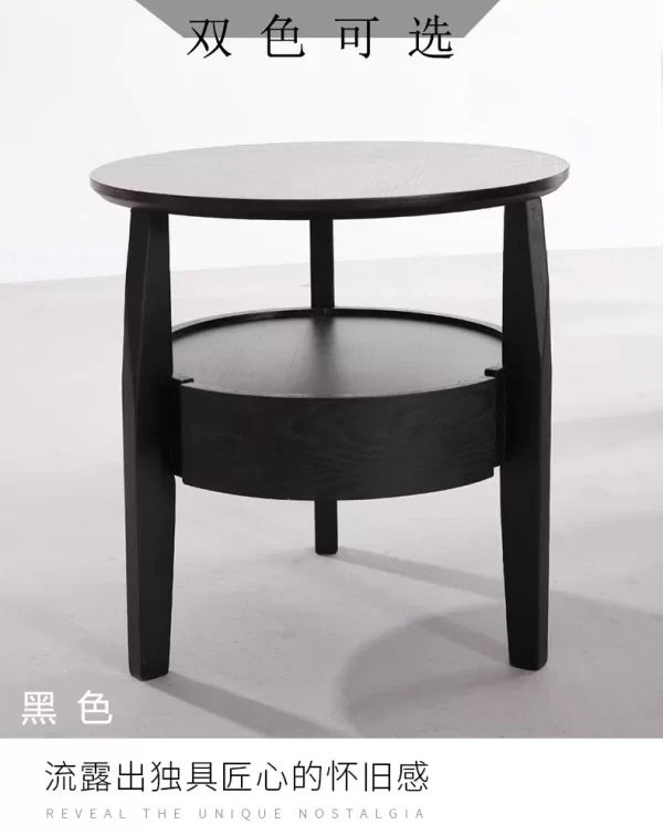 Medieval solid wood round bedside table Nordic movable living room household coffee table - Image 9