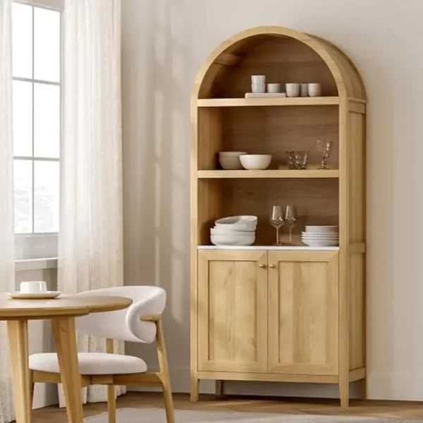 Farmhouse Arched Pantry Cabinet with Faux Marble Top Modern Wood Storage Cupboard 71" Tall - Image 16