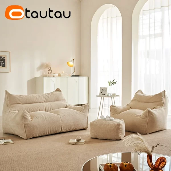 OTAUTAU Soft Waffle 1-2 Seat Bean Bag Couch Cover Set Without Filler Beanbag Armchair Lazy Sofa Bed Lounger Ottoman Stool SF182 - Image 5