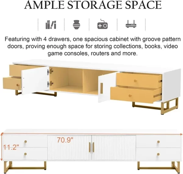 Luxury Fluted TV Stand, Modern Low Stand for TVs up to 80 Inches, Entertainment Center with Storage and 4 Drawers - Image 17