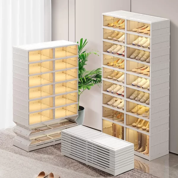 Shoe Rack Organizer for Closet  Plastic Shoe Shelf Collapsible Shoes Storage Box Clear - Image 4