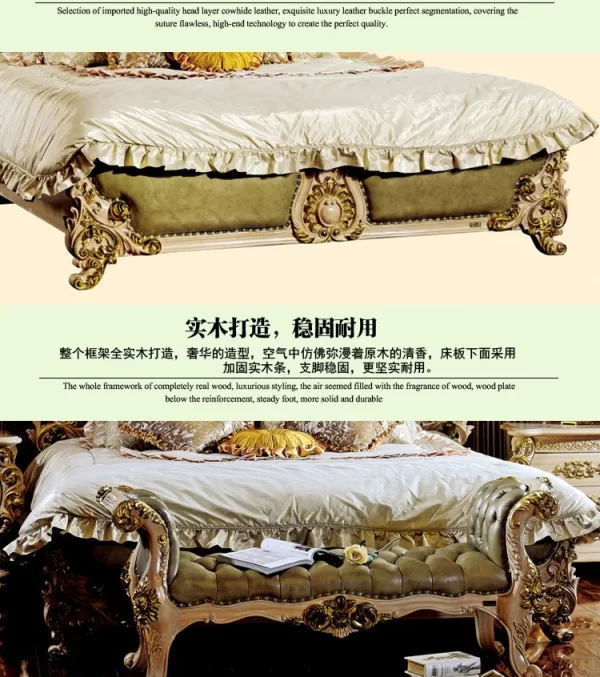 French court luxury fabric double bed large European villa solid wood bed furniture customization - Image 13