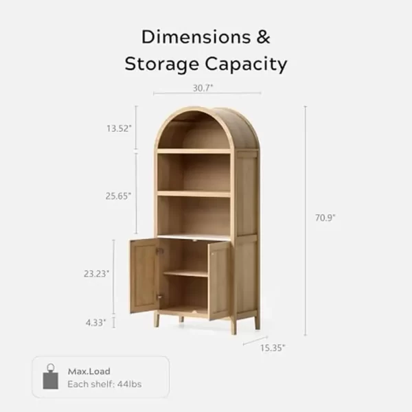 Farmhouse Arched Pantry Cabinet with Faux Marble Top Modern Wood Storage Cupboard 71" Tall - Image 2