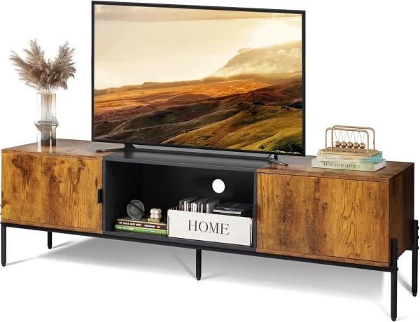 Modern TV Stand for 65 Inch TV, Mid Century Entainment Center with Storage, TV Console with Open Shelf and 2 Cabinets - Image 7