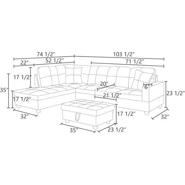 L Shaped Couch,  Sectional Couches for Living Room, Modern Living Room Furniture Sets Sofa in 3PCS for Home/Office, Sofa Cama - Image 15