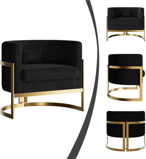 Accent Chair Gold Modern Barrel Chair Upholstered Arm Chairs for Bedroom Living Room Sofa Chair Club Chairs Black - Image 5