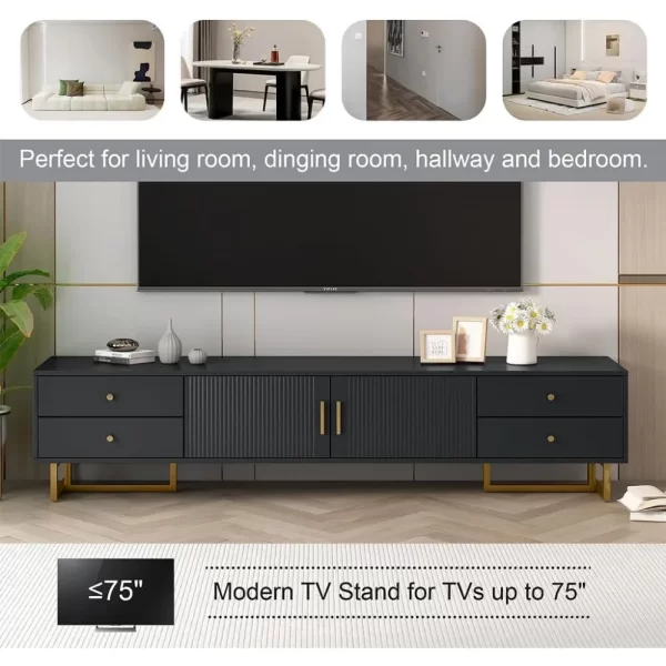 Luxury Fluted TV Stand, Modern Low Stand for TVs up to 80 Inches, Entertainment Center with Storage and 4 Drawers - Image 5