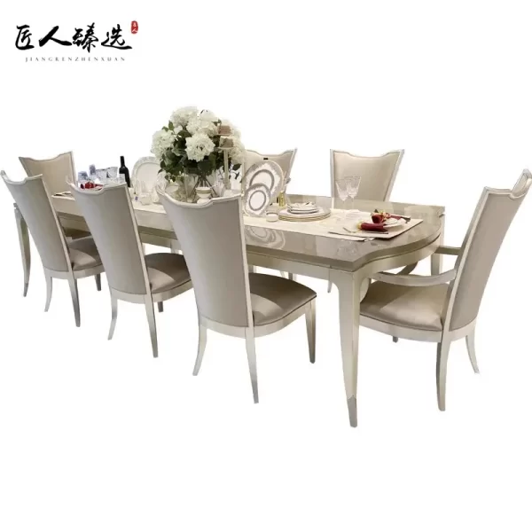 Solid wood dining table and chair combination French simple rectangular household dining table advanced gray furniture - Image 9