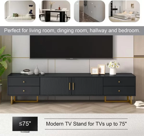 Luxury Fluted TV Stand, Modern Low Stand for TVs up to 80 Inches, Entertainment Center with Storage and 4 Drawers - Image 13