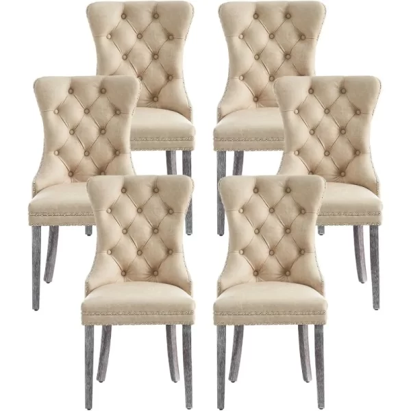 Velvet Dining Chairs Set of 6, Upholstered Dining Room Chairs with Ring Pull Trim and Button Back, Luxury Tufted Dining Chairs - Image 8