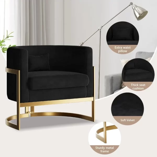 Accent Chair Gold Modern Barrel Chair Upholstered Arm Chairs for Bedroom Living Room Sofa Chair Club Chairs Black - Image 4