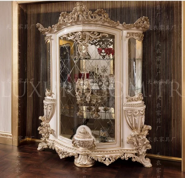 European luxury solid wood carved villa hall wine cabinet display cabinet living room jade collection cabinet - Image 11