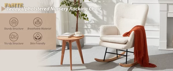 Rocking ChairUpholstered Chairs with High Backrest, Glider Recliner Nursery Chair with Pocket for Bedroom Living Room Offices - Image 9