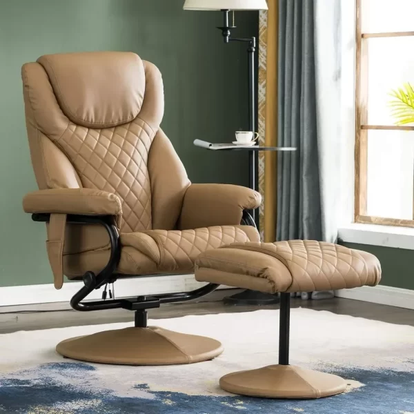 Recliner with Ottoman, Reclining Chair with Massage, 360 Swivel Living Room Chair Faux Leather Living Room Chairs - Image 2