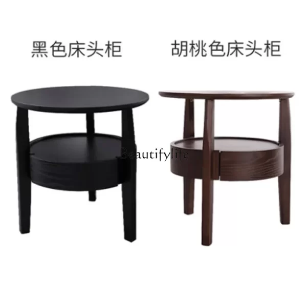 Medieval solid wood round bedside table Nordic movable living room household coffee table - Image 3