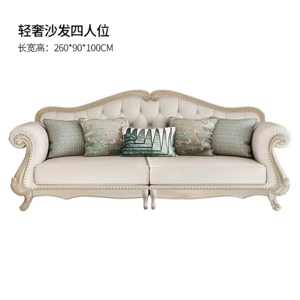 European style luxury solid wood leather sofa High end luxury living room furniture for large and small units - Image 6