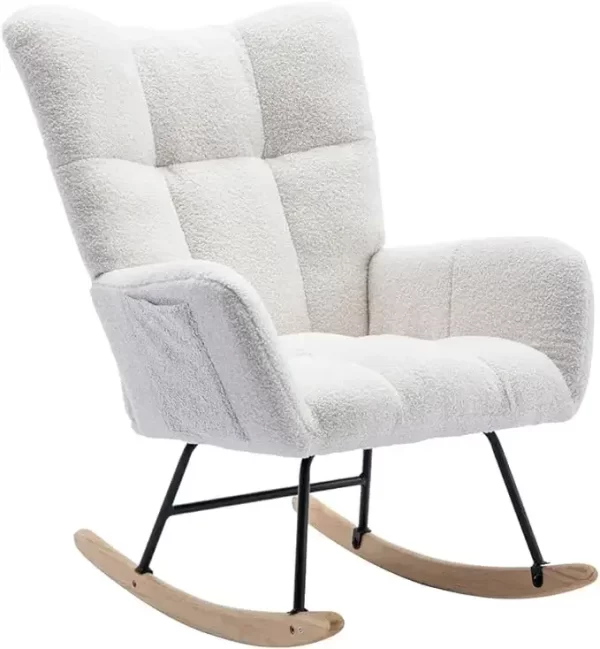 Rocking ChairUpholstered Chairs with High Backrest, Glider Recliner Nursery Chair with Pocket for Bedroom Living Room Offices - Image 7