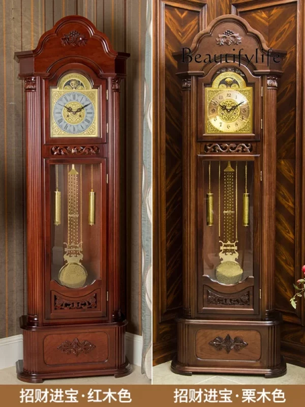 Floor clock, solid wood vertical pendulum clock, retro simple European style, modern new Chinese style living room machinery - Image 4