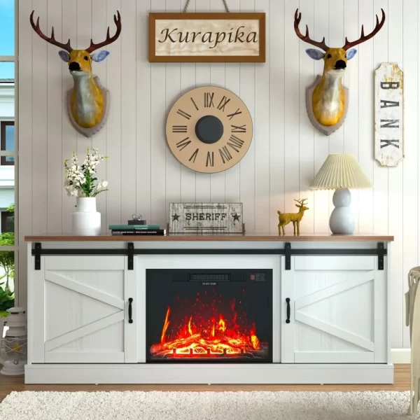 Fireplace TV Stand for up to 75" TV, Farmhouse Entertainment Center with 24" Fireplace, 67" Media Console Cabinets - Image 9