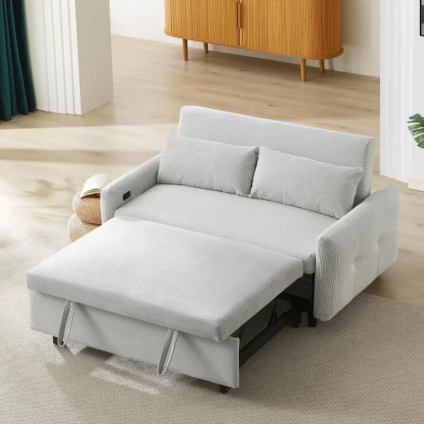 Convertible Sleeper Sofa Bed, Velvet Tufted Loveseat Couch with Pull Out Bed with 2 Pillows, Living Room Sofa - Image 9