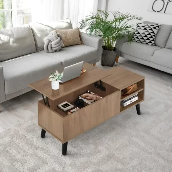 Lift Top Coffee Table with Hidden Compartment - Modern Living Room Dining Table with Rising Tabletop Lifttop Desk for Apartment - Image 6